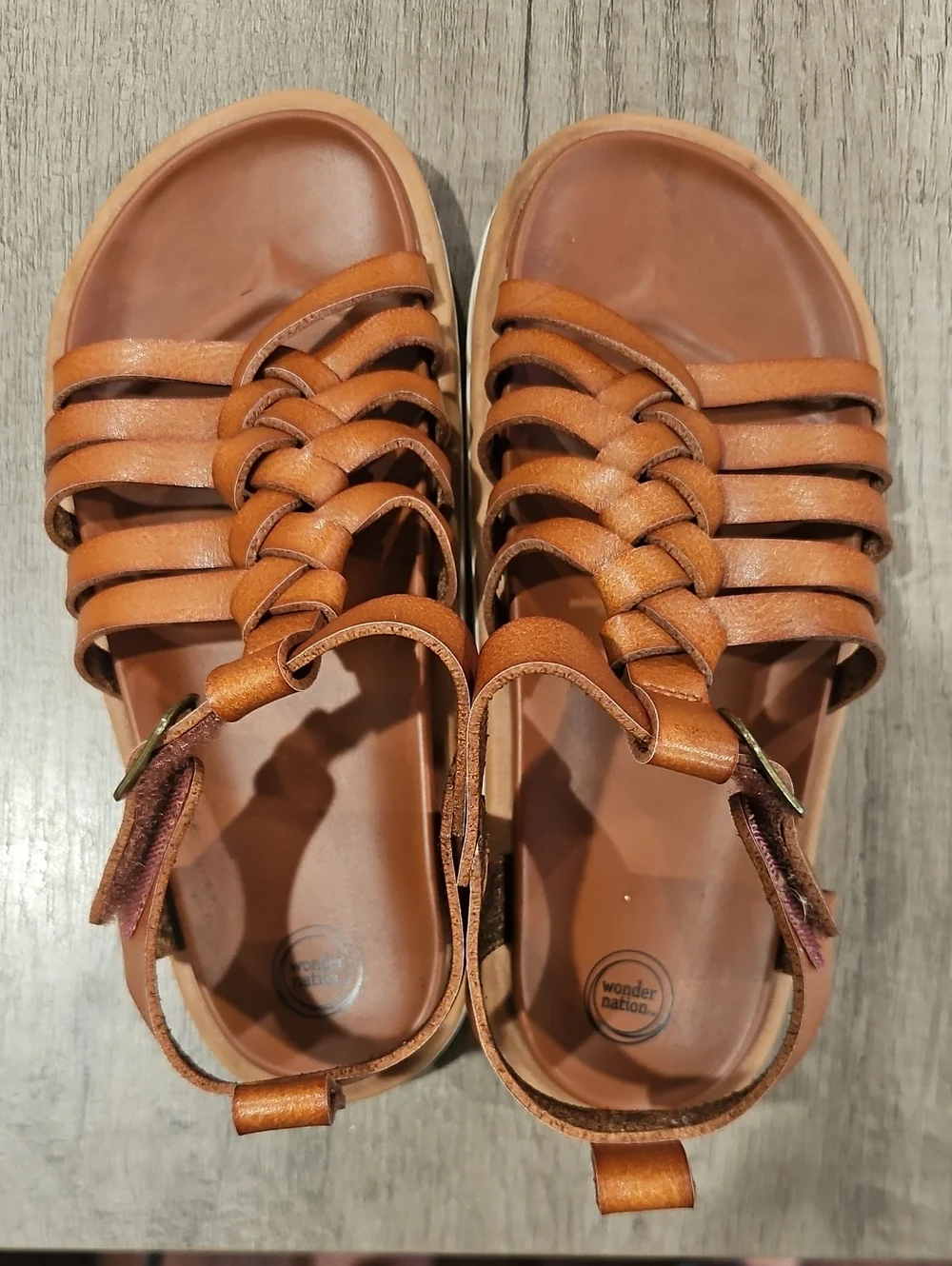 Tan fuax Leathers Gladiator little girl's Sandals - Comfortable Platform size 1
